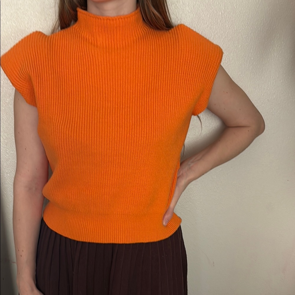 Vibrant Orange Knit Sleeveless Top